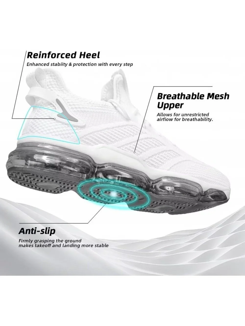 Men's White Running Shoes Fashion Air Cushion Slip on Walking Tennis Sneakers